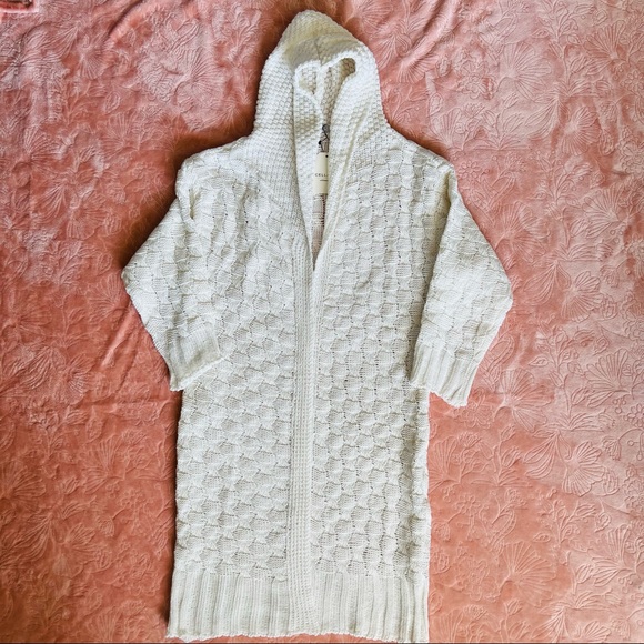 NWT Cellabie Vetements Chunky Knit Open Drape Hoodie Cardigan Sweater Ivory - Picture 5 of 12